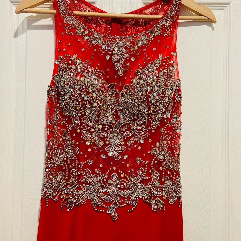 Mori Lee Red Beaded Prom Dress